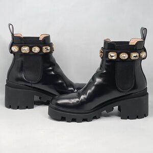 Gucci Trip Embellished Block Heel Chelsea Boots size 37.5